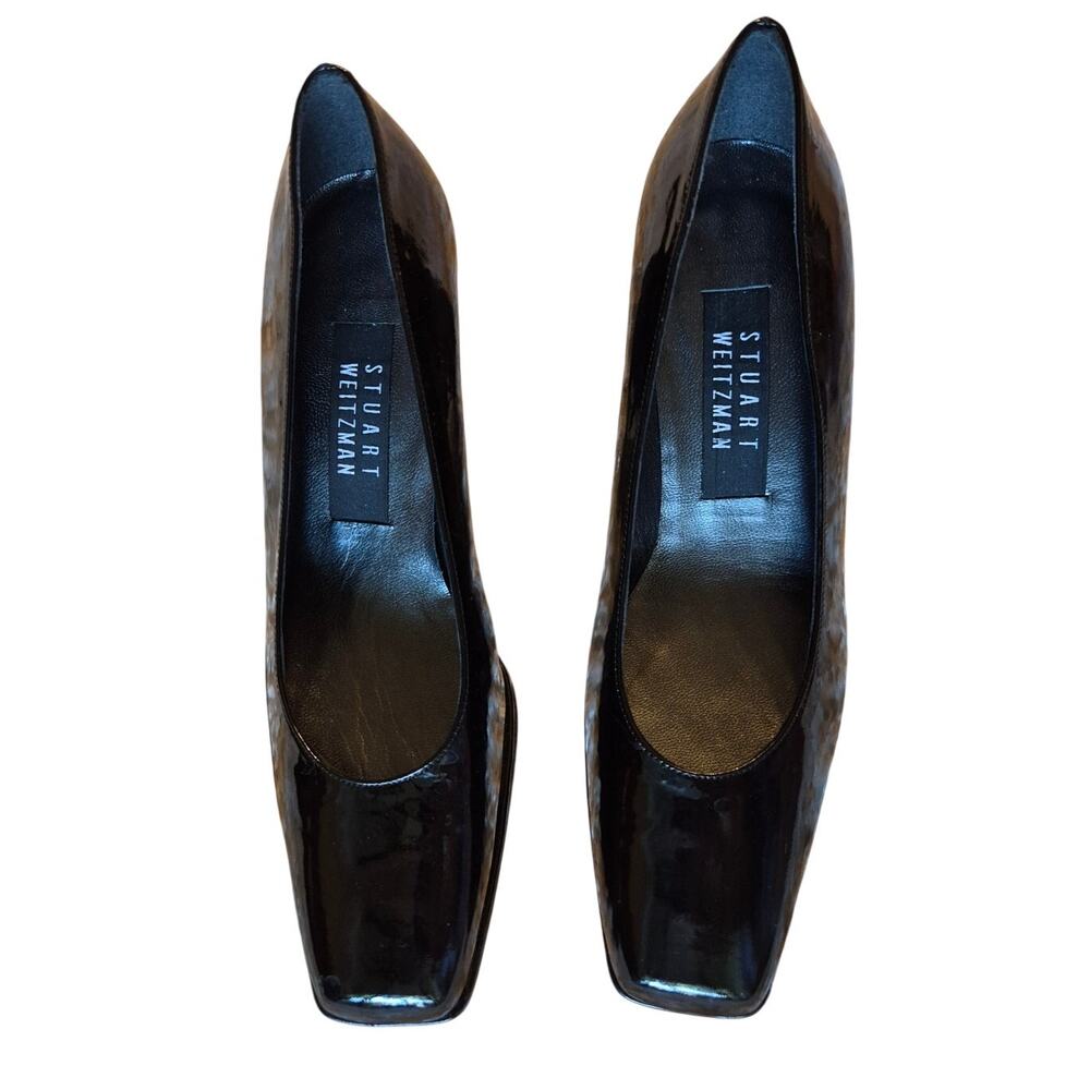 Vintage y2k Stuart Weitzman Black Patent Leather Square Toes Pumps Shoes